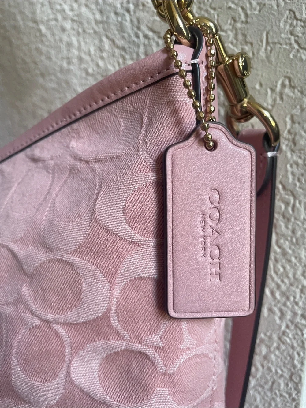 Coach Pink Denim Signature Jacquard Laurel Shoulder Bag with Gold Hardware NWOT